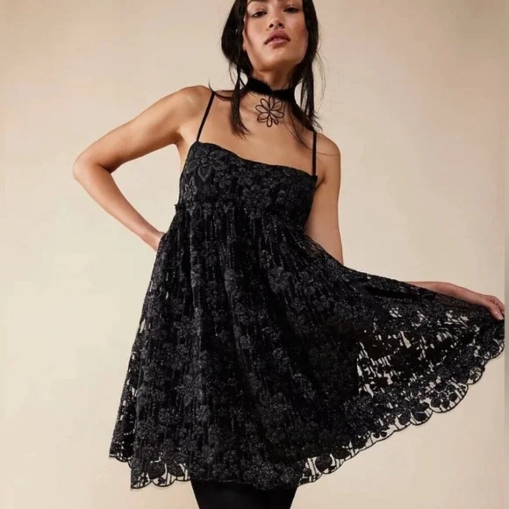 Free People All That Glitters Black Mini Dress NWOT Size XS